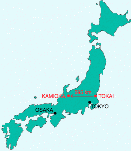 Map of Japan showing Tokai and Kamioka