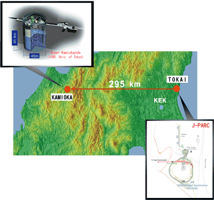 Map showing J-PARC and Super-K